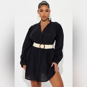 Fashion Nova Ayami Mini Shirt Dress Black Size 1X NWT